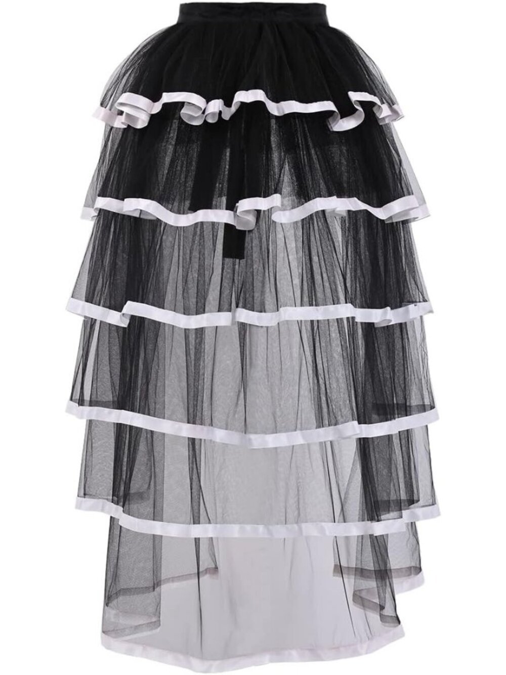 Women's Black White Steampunk Bustle 6 Layered Tie On Belt Tulle Tutu Over Skirt